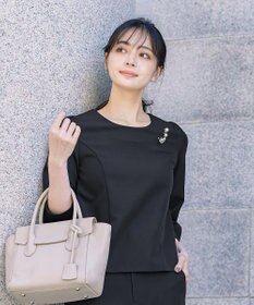 Tiaclasse L 【ダブルストレッチ】【洗える】タックパフ袖ブラウス