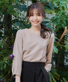 Tiaclasse L 【ダブルストレッチ】【洗える】タックパフ袖ブラウス