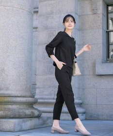 Tiaclasse L 【ダブルストレッチ】【洗える】タックパフ袖ブラウス