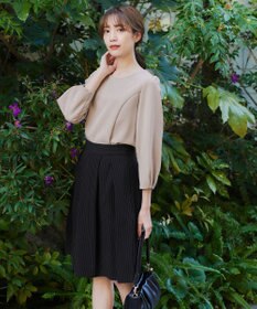 Tiaclasse L 【ダブルストレッチ】【洗える】タックパフ袖ブラウス