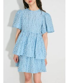 Green Parks パフスリーブジャガードペプラムブラウス