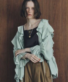 YECCA VECCA ラッフルリボンロングブラウス