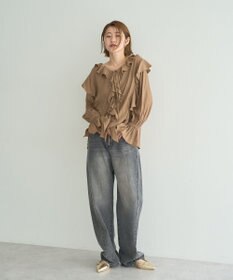 YECCA VECCA ラッフルリボンロングブラウス