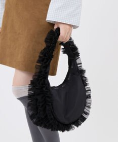 LeSportsac RUFFLE ZIP HOBO/ブラックレースラッフル