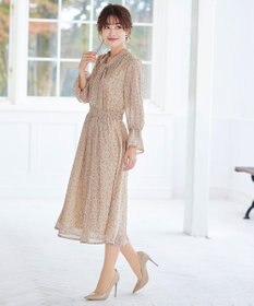 Tiaclasse L 【洗える】程良い透け感のプリントボウタイワンピース