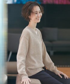 自由区 L 【洗える】スパングルニット Vネックニット