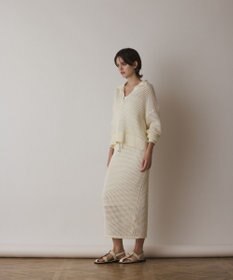 GRACE CONTINENTAL メッシュVネックニットトップ