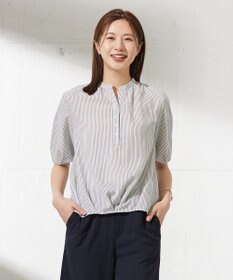 J.PRESS LADIES 【洗える】ドビー強撚ストライプ コクーンシルエット ブラウス