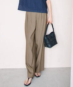 自由区 【SHIHOさん着用・セットアップ対応】リネンストレッチワイド パンツ カーキ