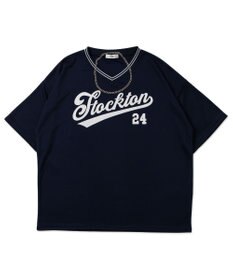 WEGO 【ユニセックス着用ITEM/2点セットネックレス付き/MLサイズ展開】アクセ付きラインリブメッシュプルオーバー