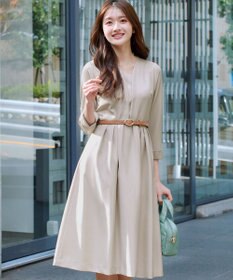 Tiaclasse L 【ダブルクロス・洗える】 ナローVネックワンピース