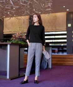 Tiaclasse 【洗える】配色衿ビジュー付きニットトップス