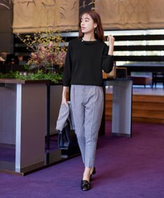 Tiaclasse 【洗える】配色衿ビジュー付きニットトップス