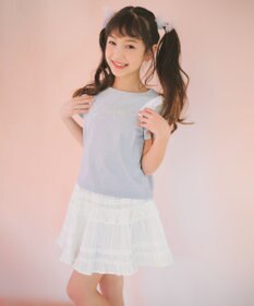 ANY KIDS 【綿100%】肩リボン×ラインストーンロゴ 半袖Tシャツ