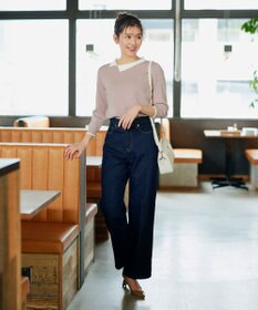 Tiaclasse 【洗える】配色衿ビジュー付きニットトップス