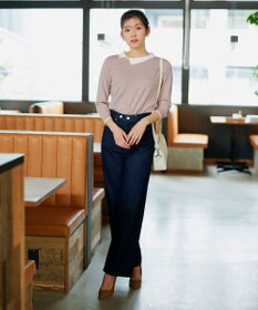 Tiaclasse 【洗える】配色衿ビジュー付きニットトップス