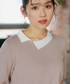 Tiaclasse 【洗える】配色衿ビジュー付きニットトップス