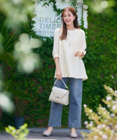 Tiaclasse L 【洗える】フラワーJQ袖シフォンチュニック