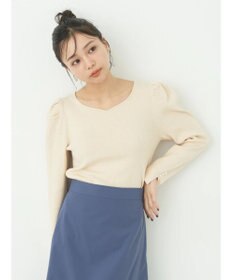 earth music&ecology ハートネック袖パールニットプルオーバー