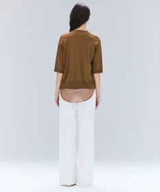 BEIGE， 【洗える】VALOIS / ジョーゼットトリム半袖カーディガン