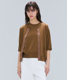 BEIGE， 【洗える】VALOIS / ジョーゼットトリム半袖カーディガン