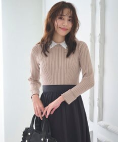 Feroux 【洗える】バイカラー襟ニットドッキング ワンピース