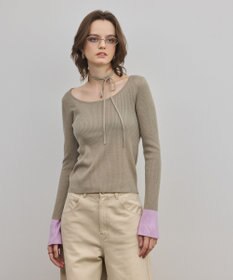 GRACE CONTINENTAL バイカラーリブニットトップ