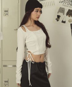 WEGO リボンヘムオープンショルロンT