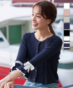 Tiaclasse L 【洗える】袖口フレアリボンニットカーディガン