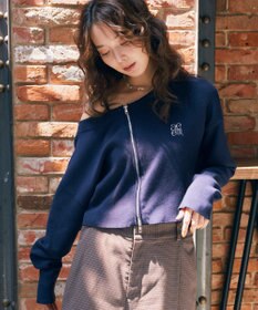 earth music&ecology ダブルジップロゴニットプルオーバー