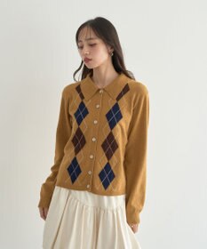 earth music&ecology 【予約】襟付きアーガイルニットカーディガン