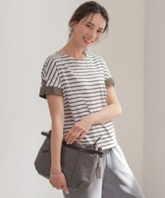 J.PRESS LADIES 【一枚で着映え】バイカラーボーダー クルーネック カットソー カーキ系