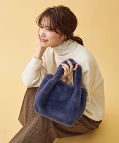 ANY カラーファーバッグ ダークブルー