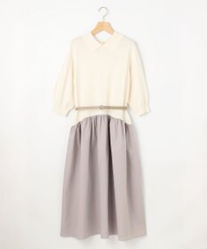 組曲 襟付きドッキング ニットワンピース