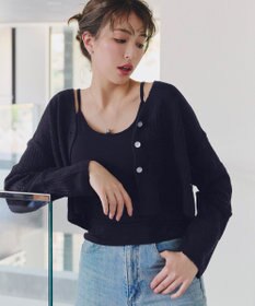 Tiaclasse 【洗える】クロシェニットカーディガン カーディガン