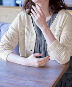 Tiaclasse 【洗える】クロシェニットカーディガン カーディガン