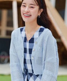 Tiaclasse 【洗える】クロシェニットカーディガン カーディガン