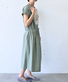 muuc 〈遠州織物〉ウエスト紐付き フレンチスリーブ ポピーの花刺繍 ワンピース