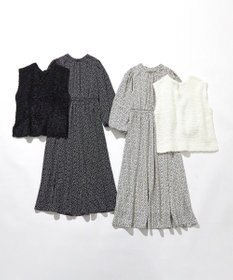 ANY SIS L 【洗える】フラワープリントワンピース × ニットベスト セット
