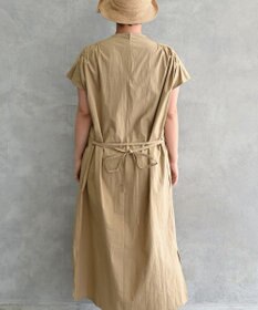 muuc 〈遠州織物〉ウエスト紐付き フレンチスリーブ ポピーの花刺繍 ワンピース