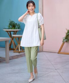 Tiaclasse 【2TYPE/総レース・袖レース】パンチングレースパフスリーブチュニックブラウス