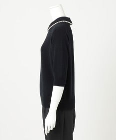 23区 【R(アール)】ウールカシミヤ パールトリム 襟付き五分袖ニット