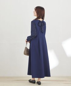 Tiaclasse L ドット柄コンビバックリボンタックワンピース