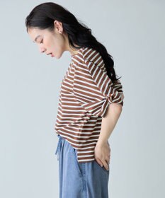 ANY L ツイストスリーブボーダートップス