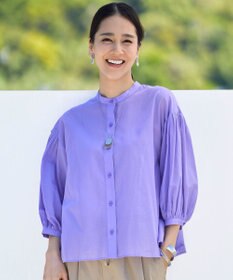 自由区 【SHIHOさん着用・前開き】バンドカラーコットン ブラウス ラベンダー