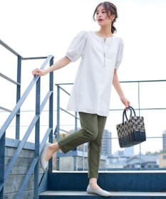 Tiaclasse 【2TYPE/総レース・袖レース】パンチングレースパフスリーブチュニックブラウス