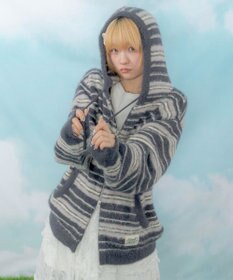 WEGO 【ユニセックス着用ITEM】シャギーボーダーニットパーカー