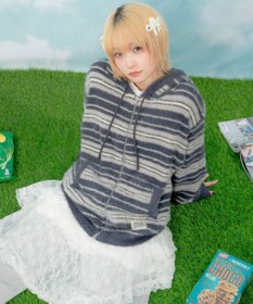 WEGO 【ユニセックス着用ITEM】シャギーボーダーニットパーカー