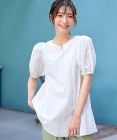 Tiaclasse 【2TYPE/総レース・袖レース】パンチングレースパフスリーブチュニックブラウス