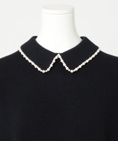 23区 【R(アール)】ウールカシミヤ パールトリム 襟付き五分袖ニット